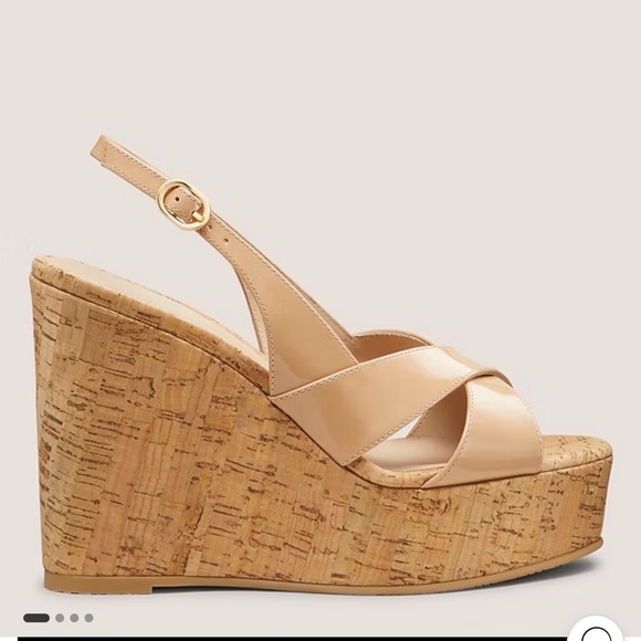 Stuart Weitzman Tan Patent Wedge Sandals - Picture 2 of 9